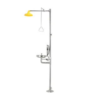 Combined shower and eyewash device with flip cover